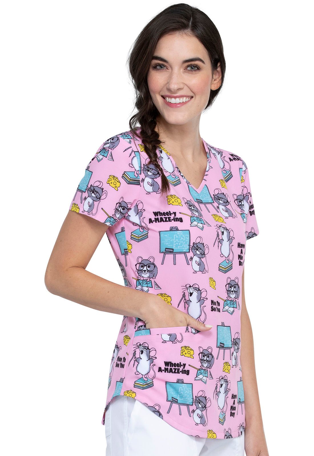 Mouse Cherokee Print V Neck Scrub Top CK637 MTSU - Scrubs Select