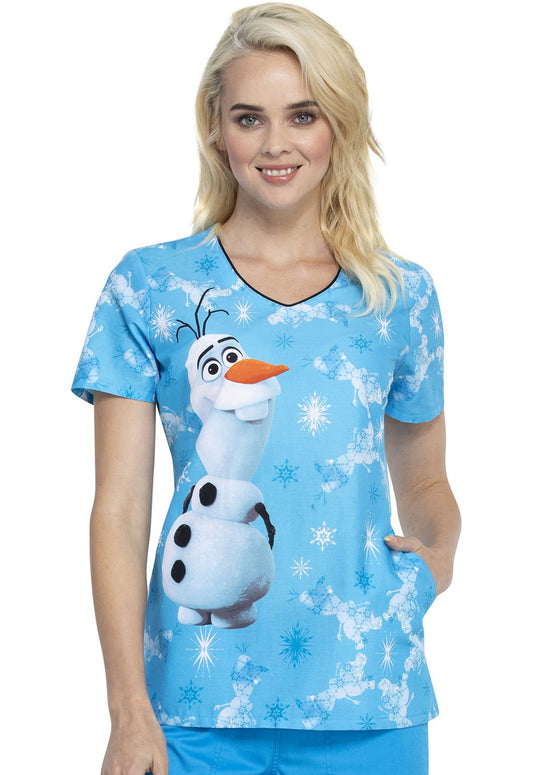 Olaf Tooniforms Licensed Frozen V Neck Scrub Top TF626 FZIB - Scrubs Select