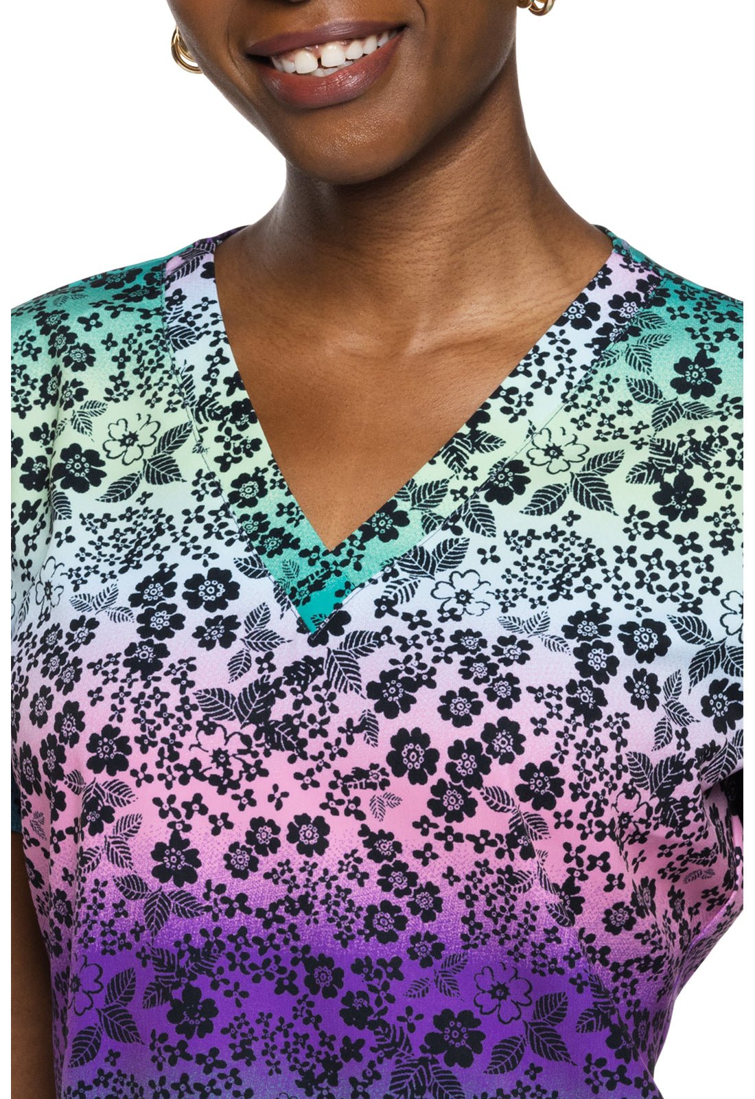 Ombre Garden Med Couture Print V Neck Scrub Top MC8564 OBGD - Scrubs Select