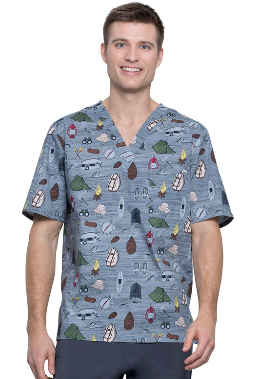 Outdoor Cherokee Print Men's V Neck Scrub Top CK675 ODAV - Scrubs Select