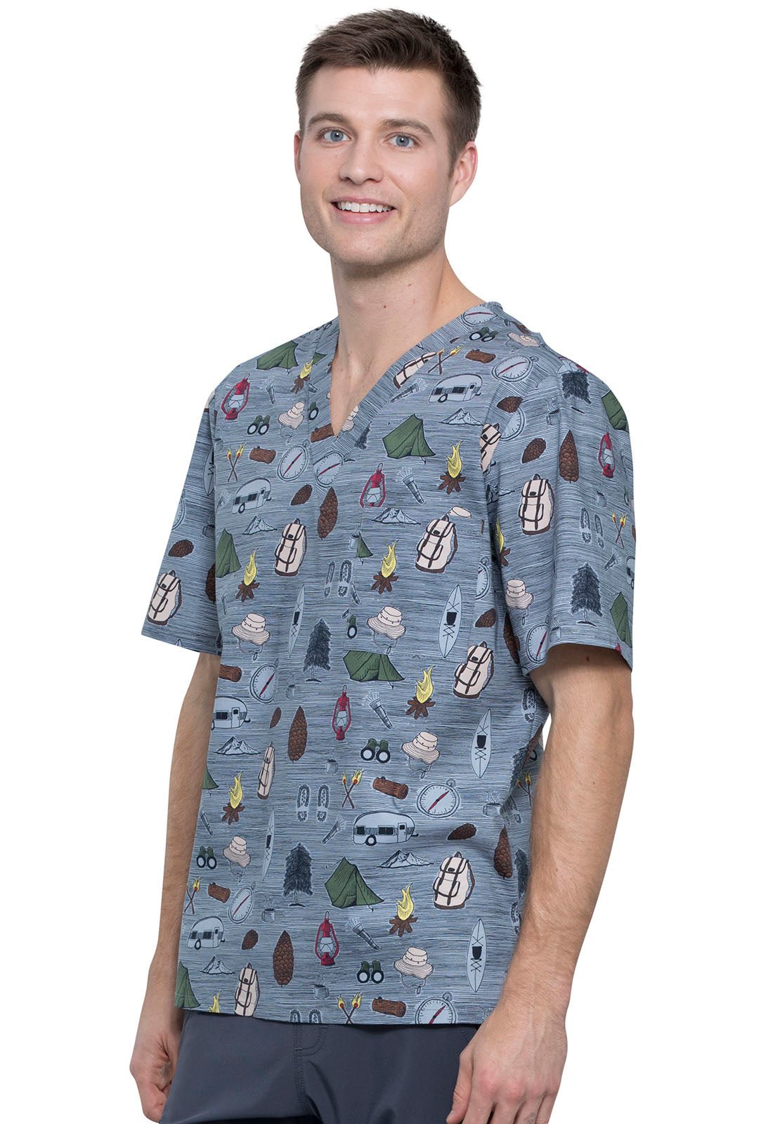 Outdoor Cherokee Print Men's V Neck Scrub Top CK675 ODAV - Scrubs Select