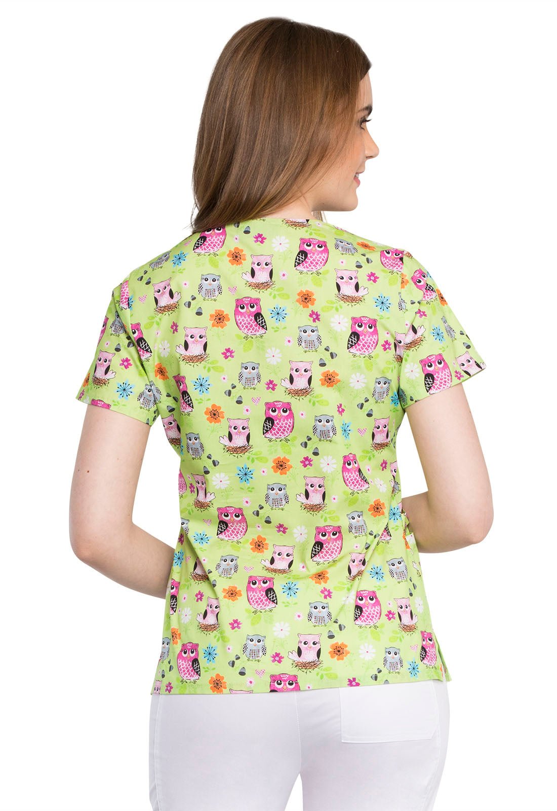 Owl Cherokee Print Mock Wrap Scrub Top CK614 FEAT - Scrubs Select