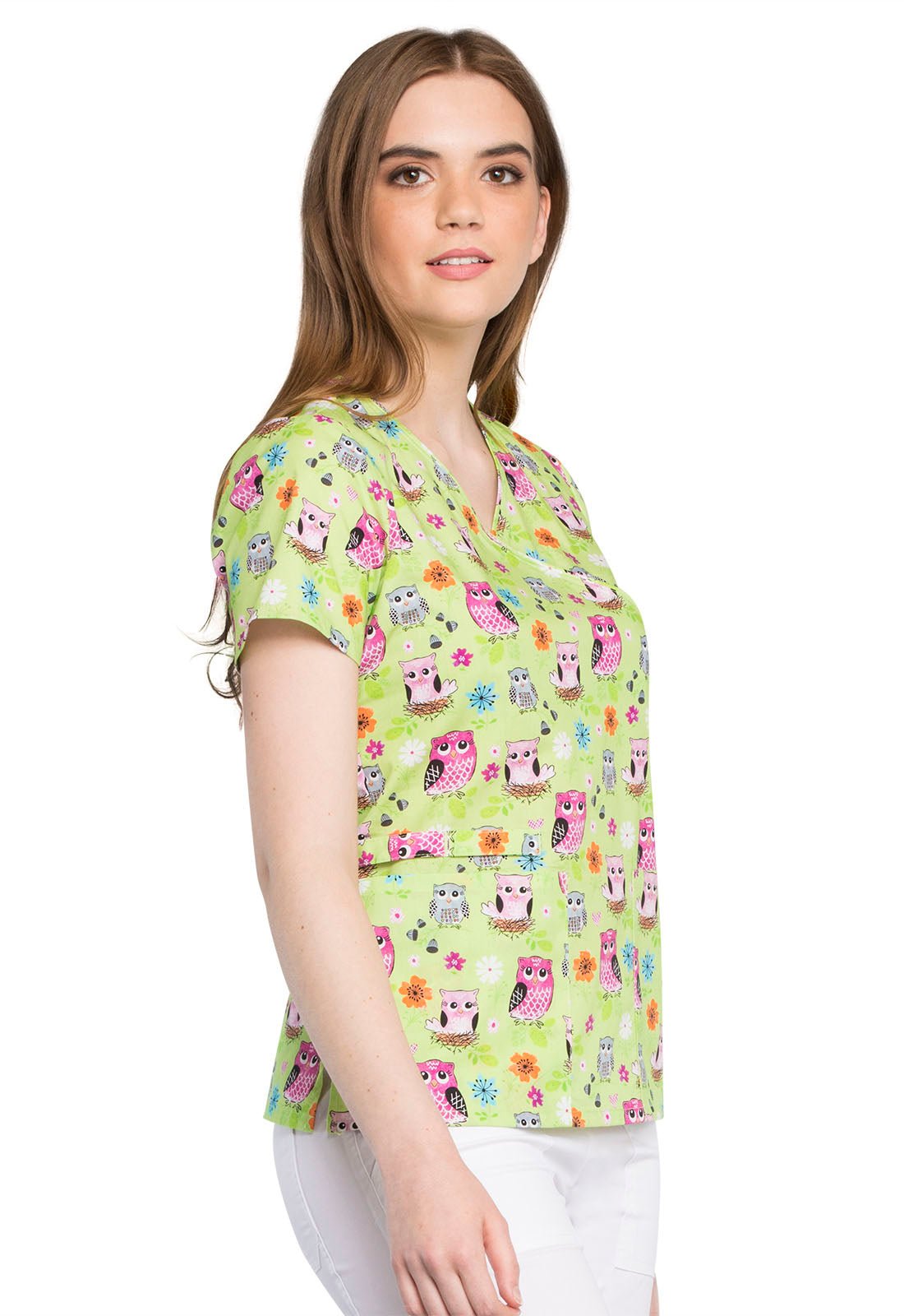 Owl Cherokee Print Mock Wrap Scrub Top CK614 FEAT - Scrubs Select