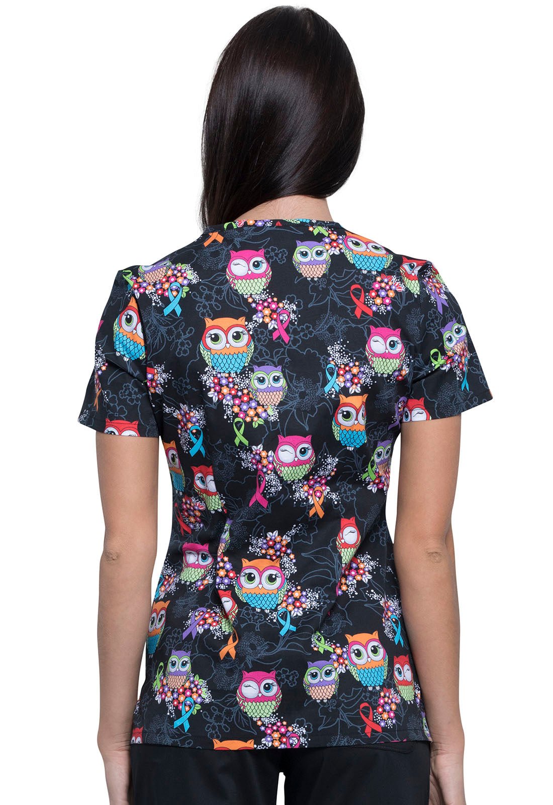 Owl Cherokee Print Multi Awareness V Neck Scrub Top CK646 LEGV - Scrubs Select