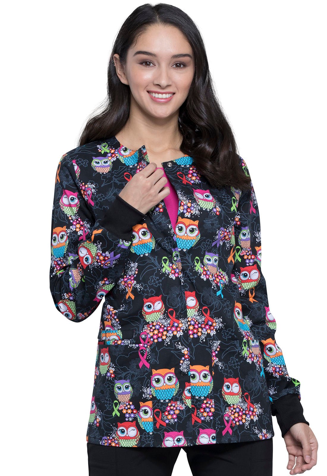 Owl Cherokee Print Multi Awareness Warm Up Scrub Jacket CK301 LEGV - Scrubs Select