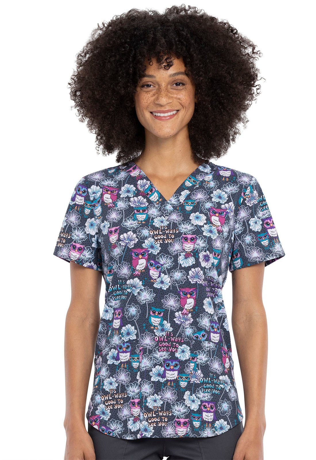 Owl Cherokee Print V Neck Scrub Top CK662 OWSU - Scrubs Select