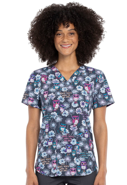 Owl Cherokee Print V Neck Scrub Top CK662 OWSU - Scrubs Select