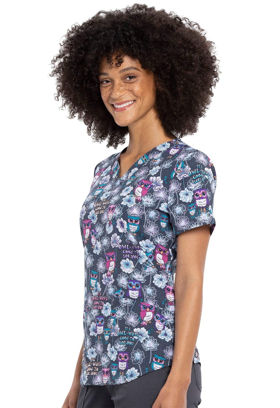 Owl Cherokee Print V Neck Scrub Top CK662 OWSU - Scrubs Select