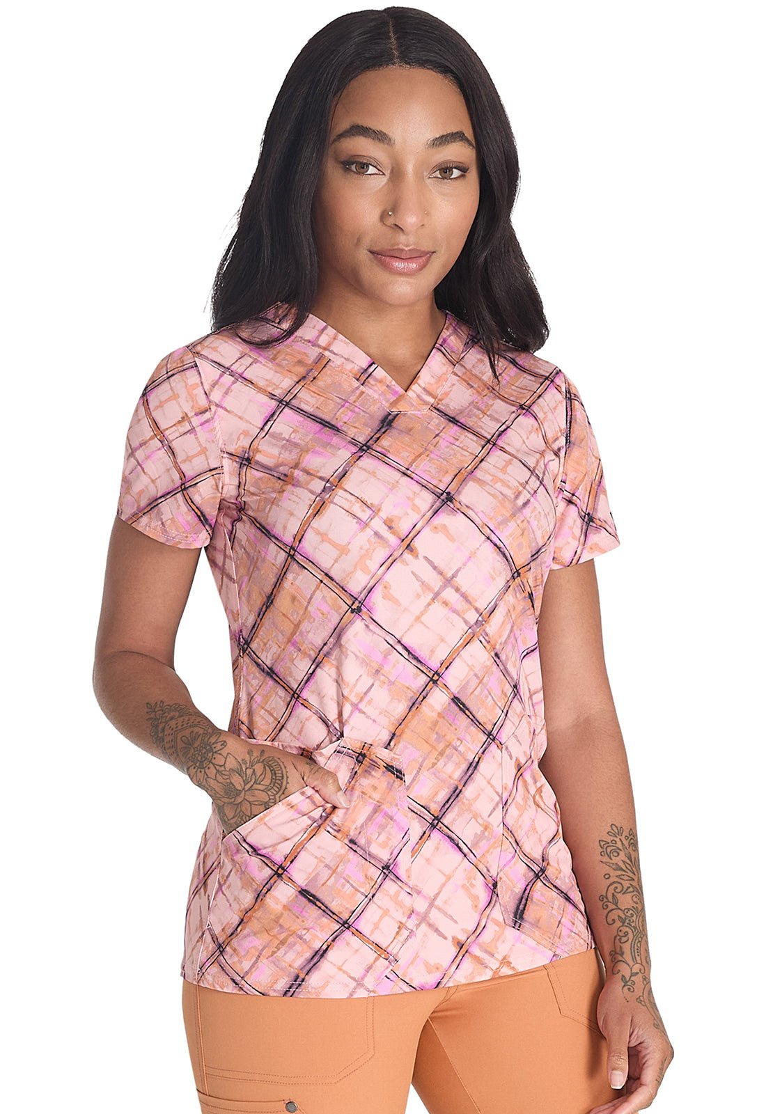 Paint By Plaid Dickies Print V Neck Scrub Top DK667 PBPD - Scrubs Select