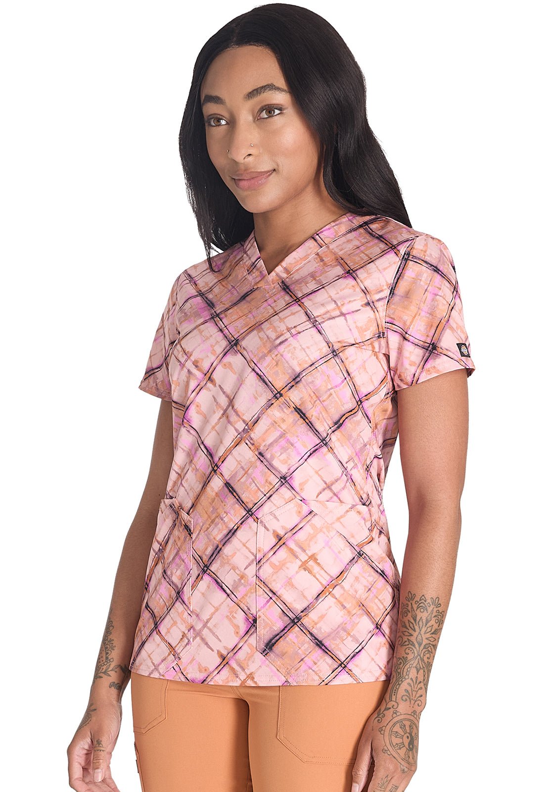 Paint By Plaid Dickies Print V Neck Scrub Top DK667 PBPD - Scrubs Select