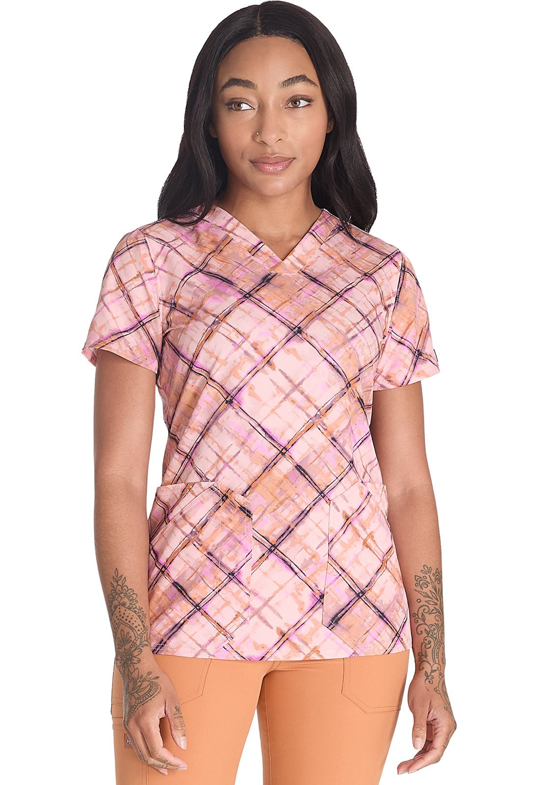 Paint By Plaid Dickies Print V Neck Scrub Top DK667 PBPD - Scrubs Select