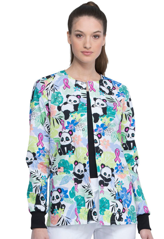 Panda Cherokee Breast Cancer Awareness Print Warm Up Scrub Jacket CK301 GPUM - Scrubs Select