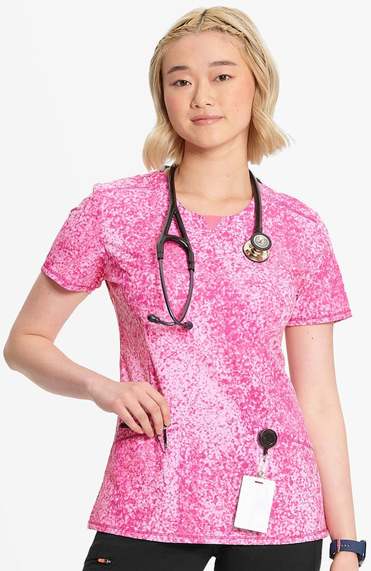 Pebble Power Cherokee Infinity Floral Print V Neck Scrub Top IN609 PBPW - Scrubs Select