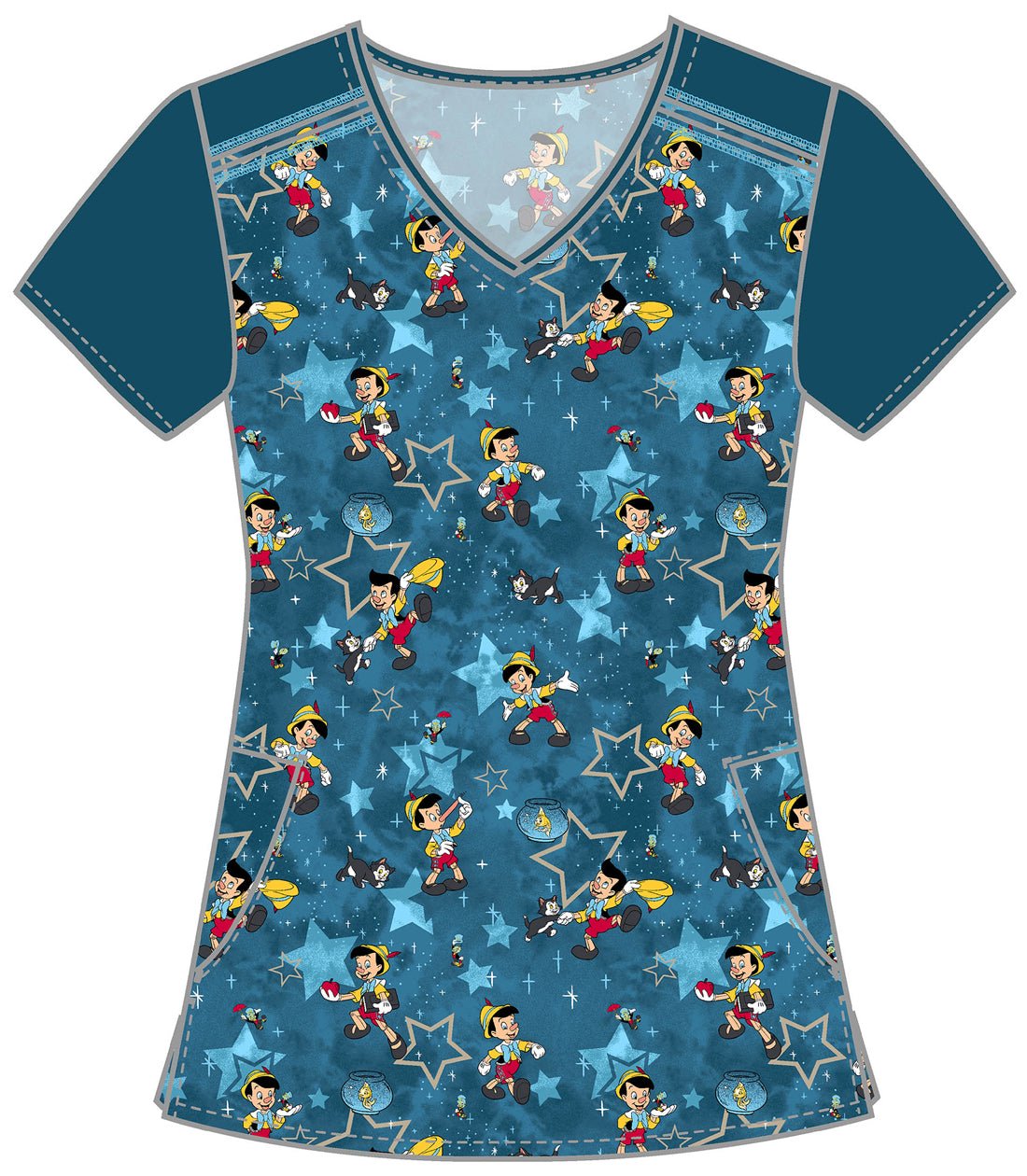 Pinocchio Tooniforms Disney Licensed V Neck Scrub Top TF639 PILB - Scrubs Select