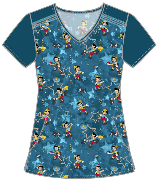 Pinocchio Tooniforms Disney Licensed V Neck Scrub Top TF639 PILB - Scrubs Select