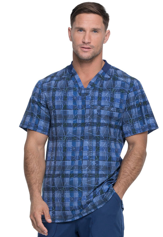 Plaid Dynamix Print Men's V Neck Scrub Top DK611 PDNV - Scrubs Select