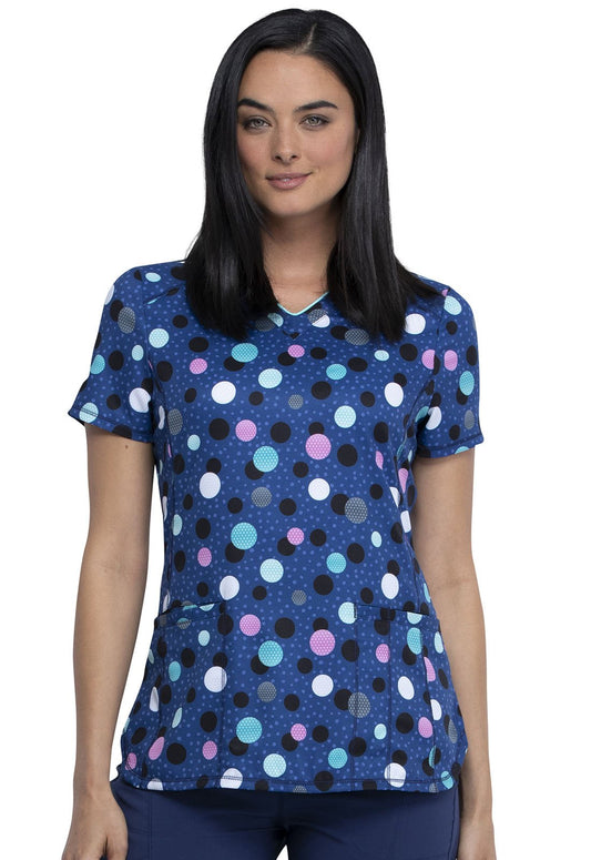 Polka Dots Cherokee Infinity Print V Neck Scrub Top CK634 PKNV - Scrubs Select