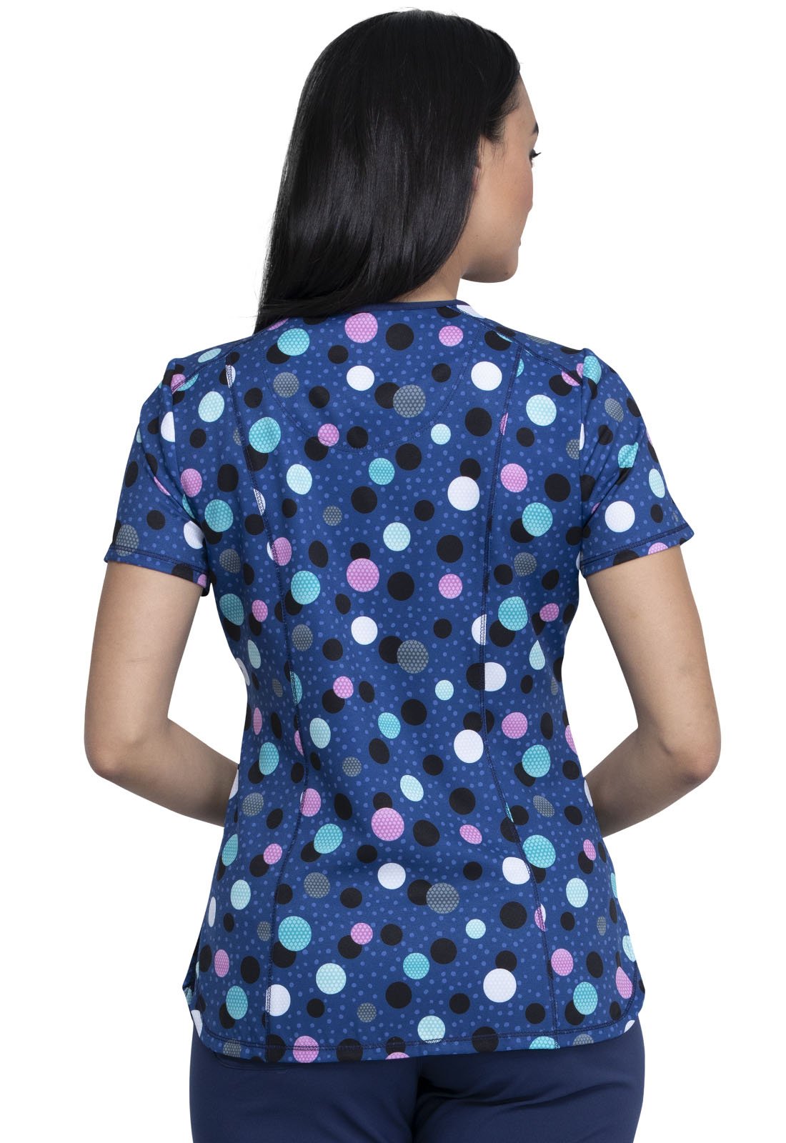 Polka Dots Cherokee Infinity Print V Neck Scrub Top CK634 PKNV - Scrubs Select