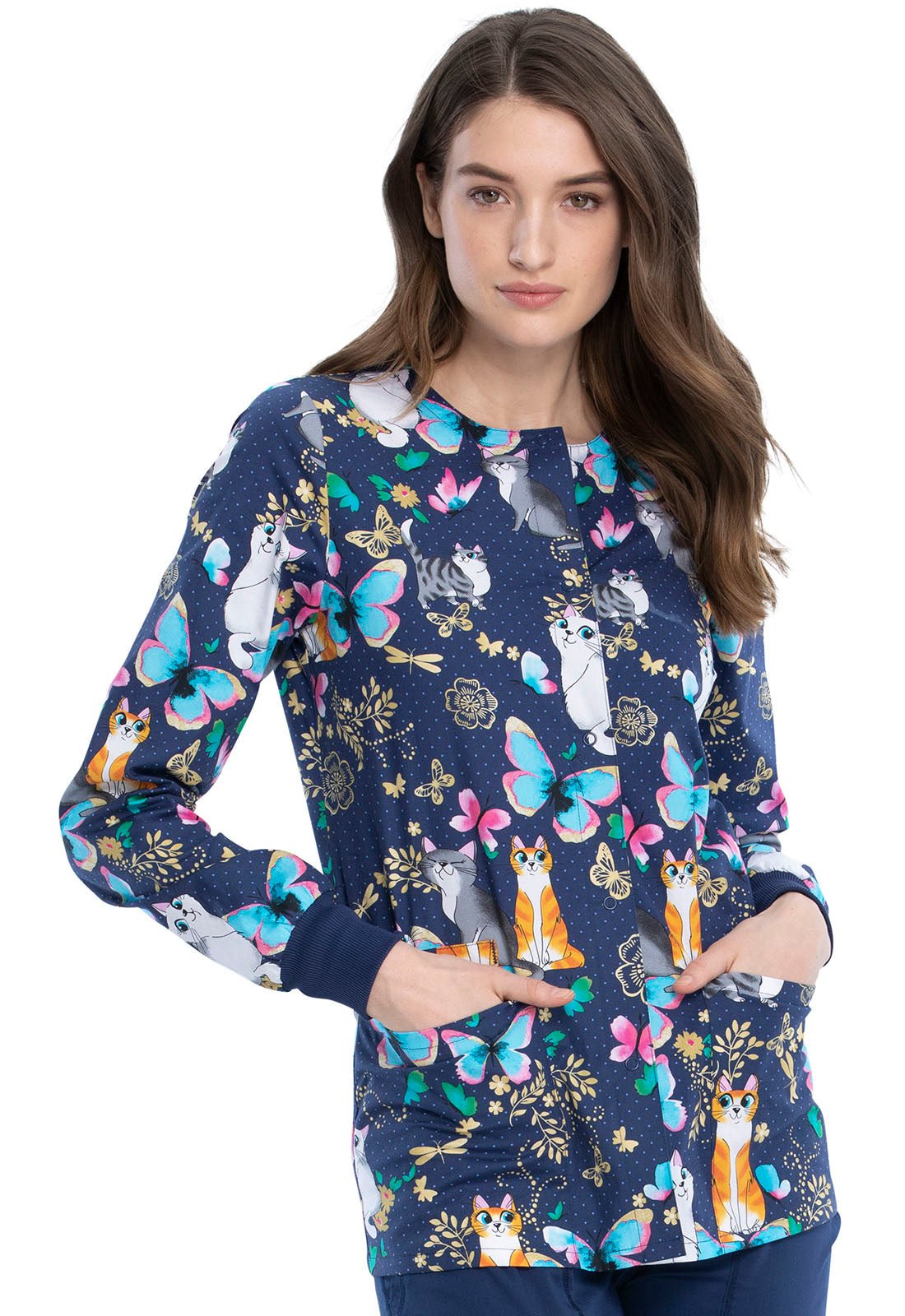 Purr Fect Day Cherokee Print Warm Up Scrub Jacket CK301 PUDY - Scrubs Select