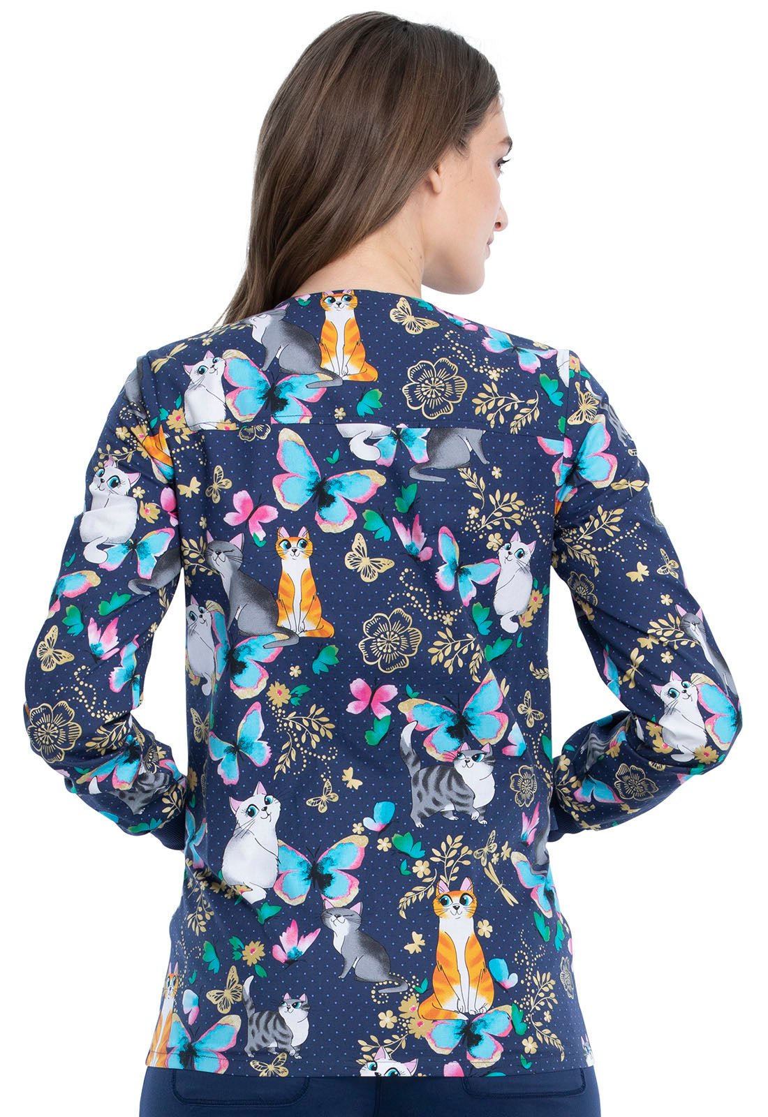 Purr Fect Day Cherokee Print Warm Up Scrub Jacket CK301 PUDY - Scrubs Select