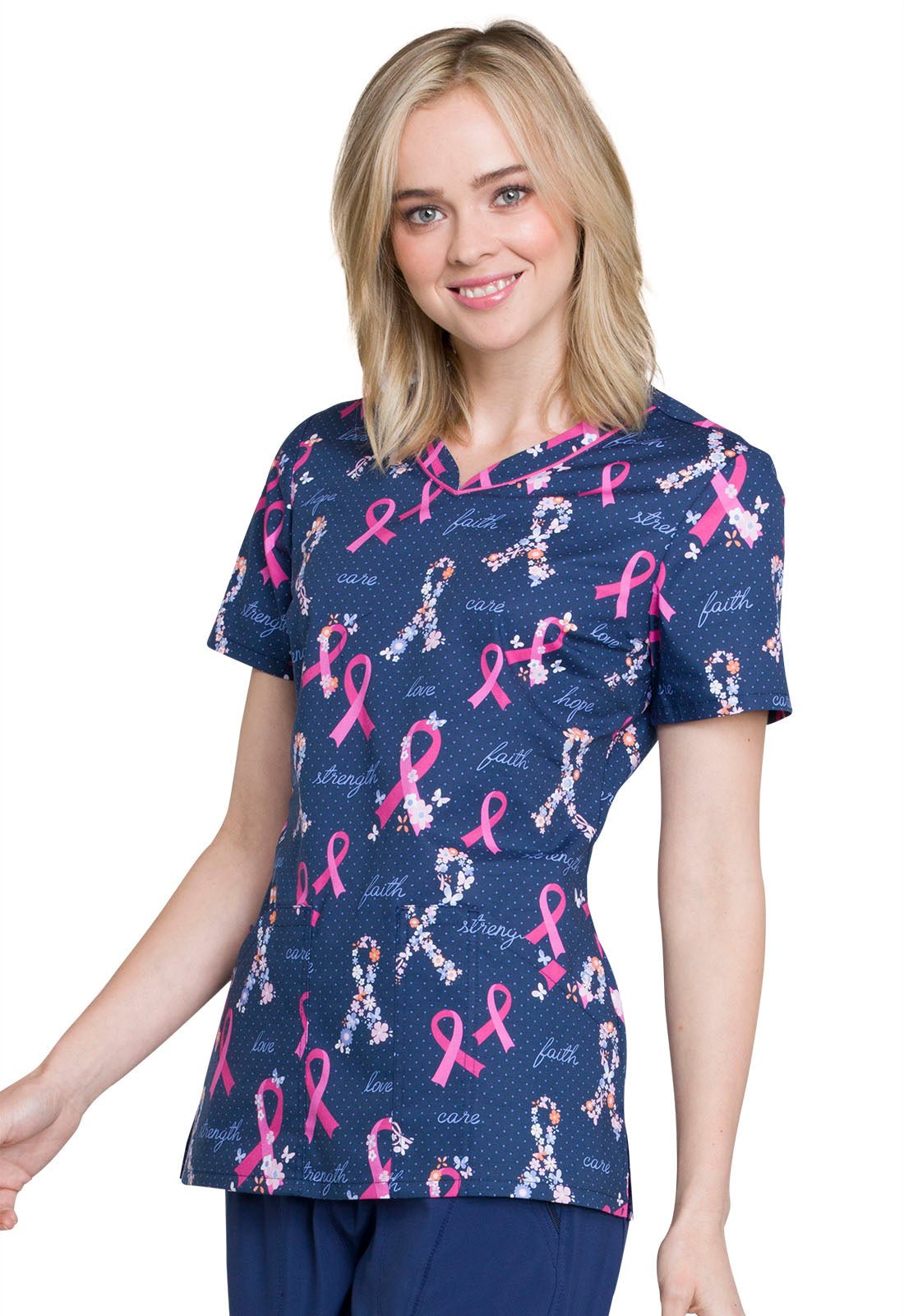 Rosy Ribbons Cherokee Breast Cancer Awareness V Neck Scrub Top CK646 RORI - Scrubs Select