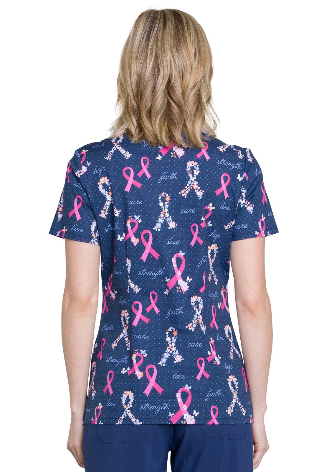 Rosy Ribbons Cherokee Breast Cancer Awareness V Neck Scrub Top CK646 RORI - Scrubs Select