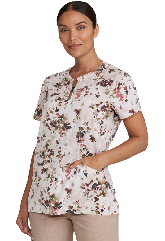 Rustic Floral Healing Hands Print Scrub Zip Front Top 2271 PYFR - Scrubs Select