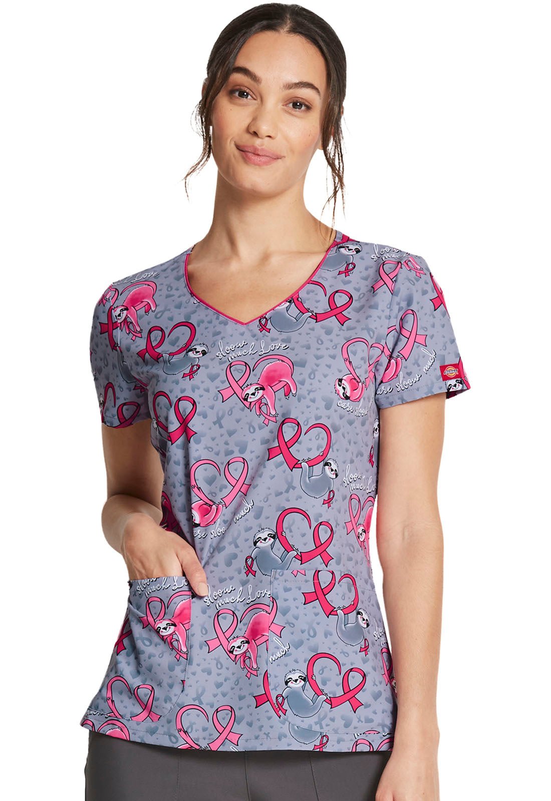 Sloth Dickies BCA Print V Neck Scrub Top DK852 CASL - Scrubs Select