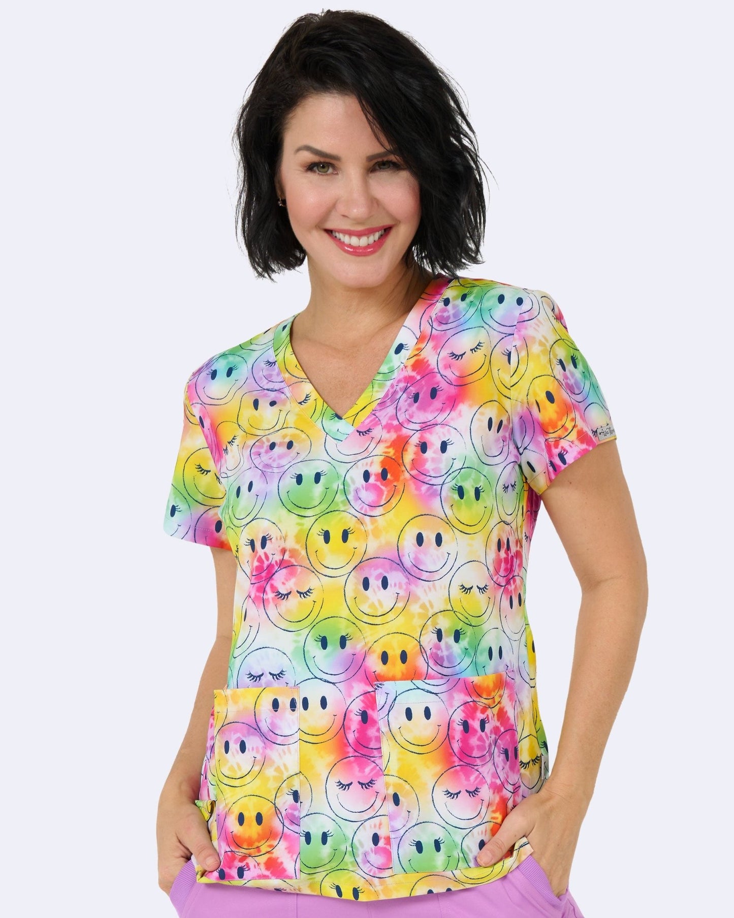 Smiley Vibes Zavate Print Scrub V Neck Top 1054 SMVB - Scrubs Select