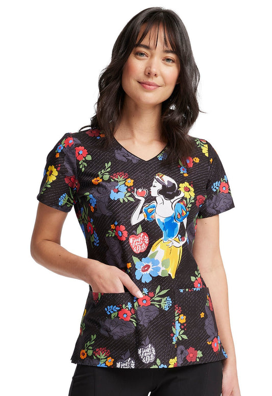 Snow White Tooniforms Disney V Neck Medical Scrub Top TF614 SNAP - Scrubs Select