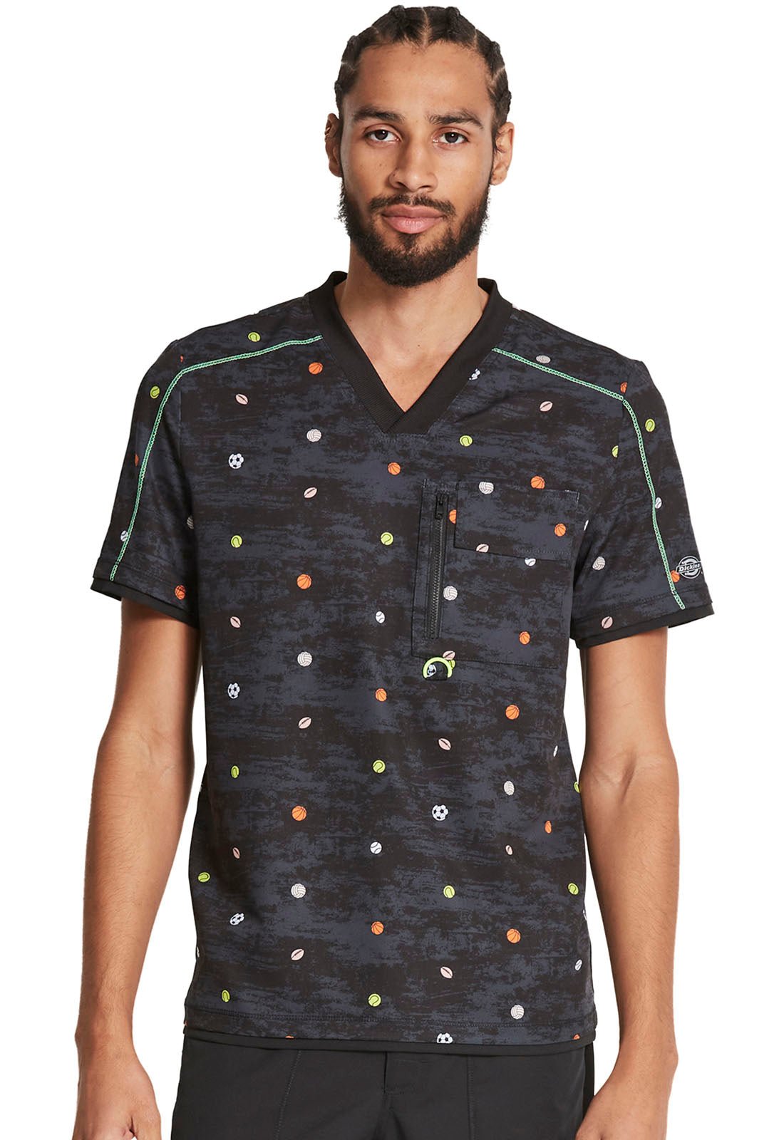 Sports Print Dickies Dynamix Men's V Neck Scrub Top DK779 LESP - Scrubs Select