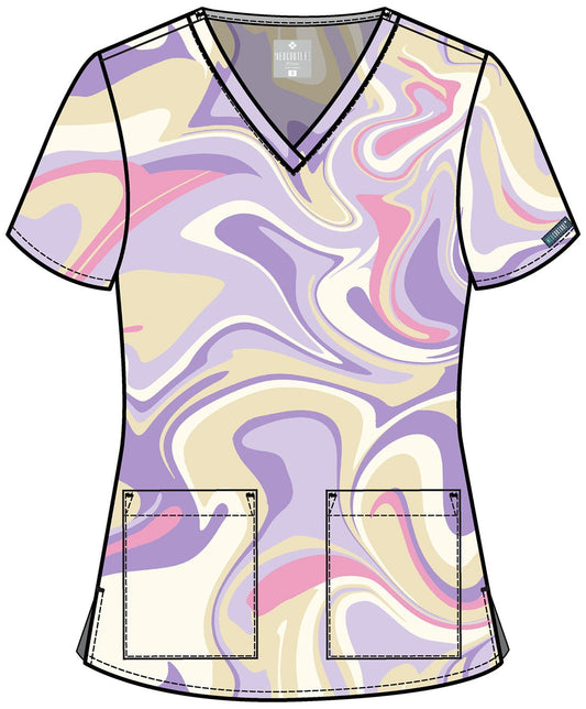 Sporty Marble Med Couture Print V Neck Scrub Top MC8564 SPMB - Scrubs Select