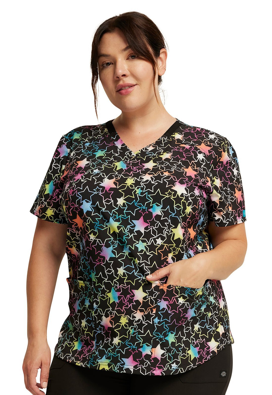 Star Spectrum Dickies EDS Print V Neck Scrub Top DK876 SPUM - Scrubs Select