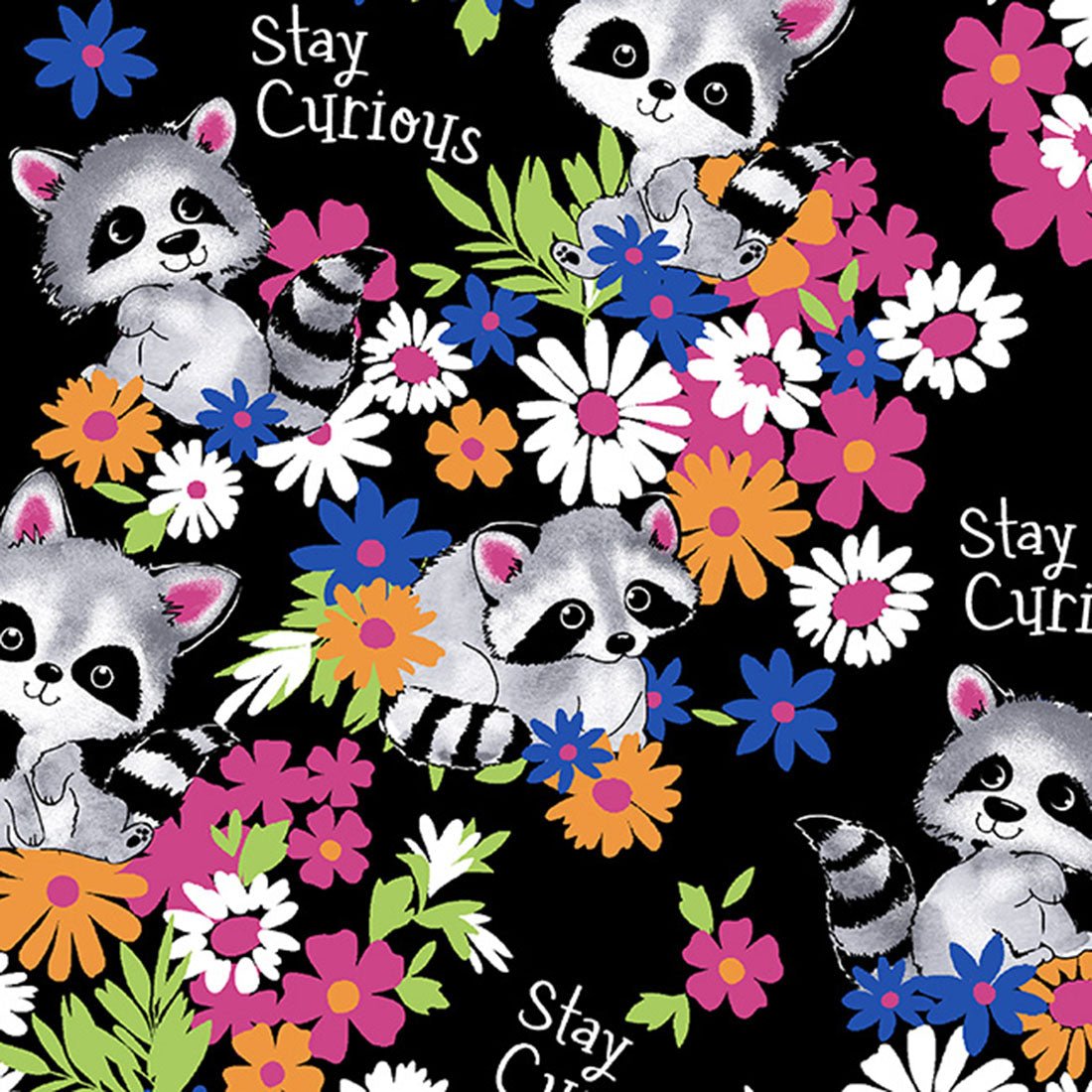 Stay Curious Cherokee Racoon Print Warm Up Scrub Jacket CK301 STCU - Scrubs Select