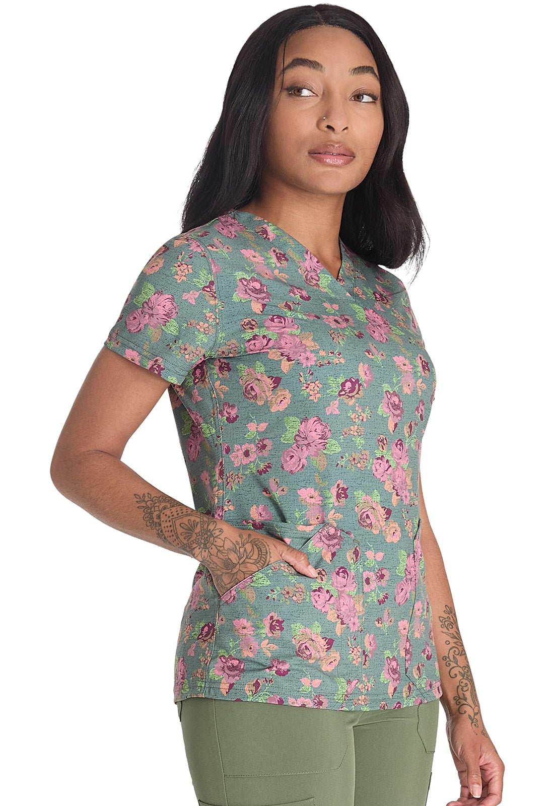 Tapestry Tale Dickies Print V Neck Scrub Top DK667 TPTL - Scrubs Select