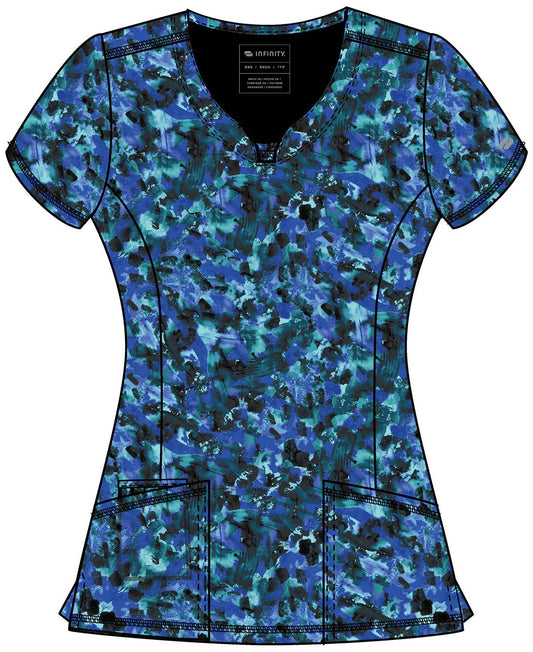 Tech Camo Cherokee Infinity Print Round Neck Scrub Top CK609 THCM - Scrubs Select