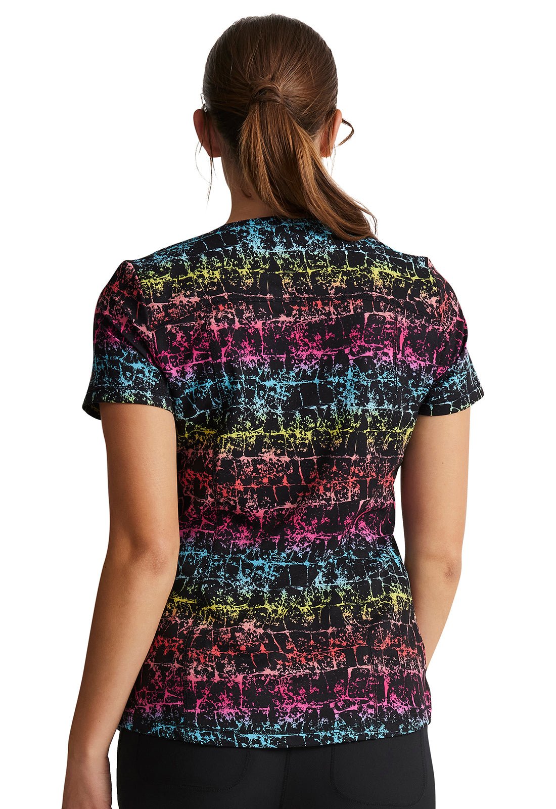 Texture Trail Rainbow Dickies Dynamic Print V Neck Scrub Top DK838 TTRW - Scrubs Select