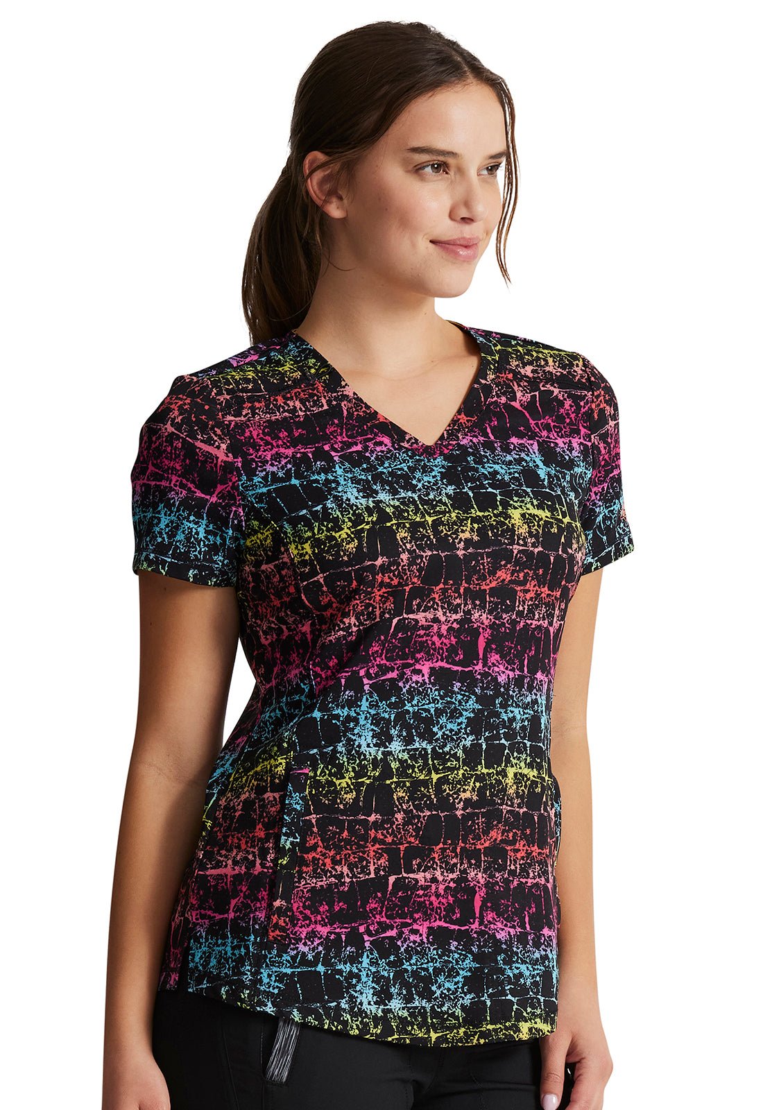 Texture Trail Rainbow Dickies Dynamic Print V Neck Scrub Top DK838 TTRW - Scrubs Select