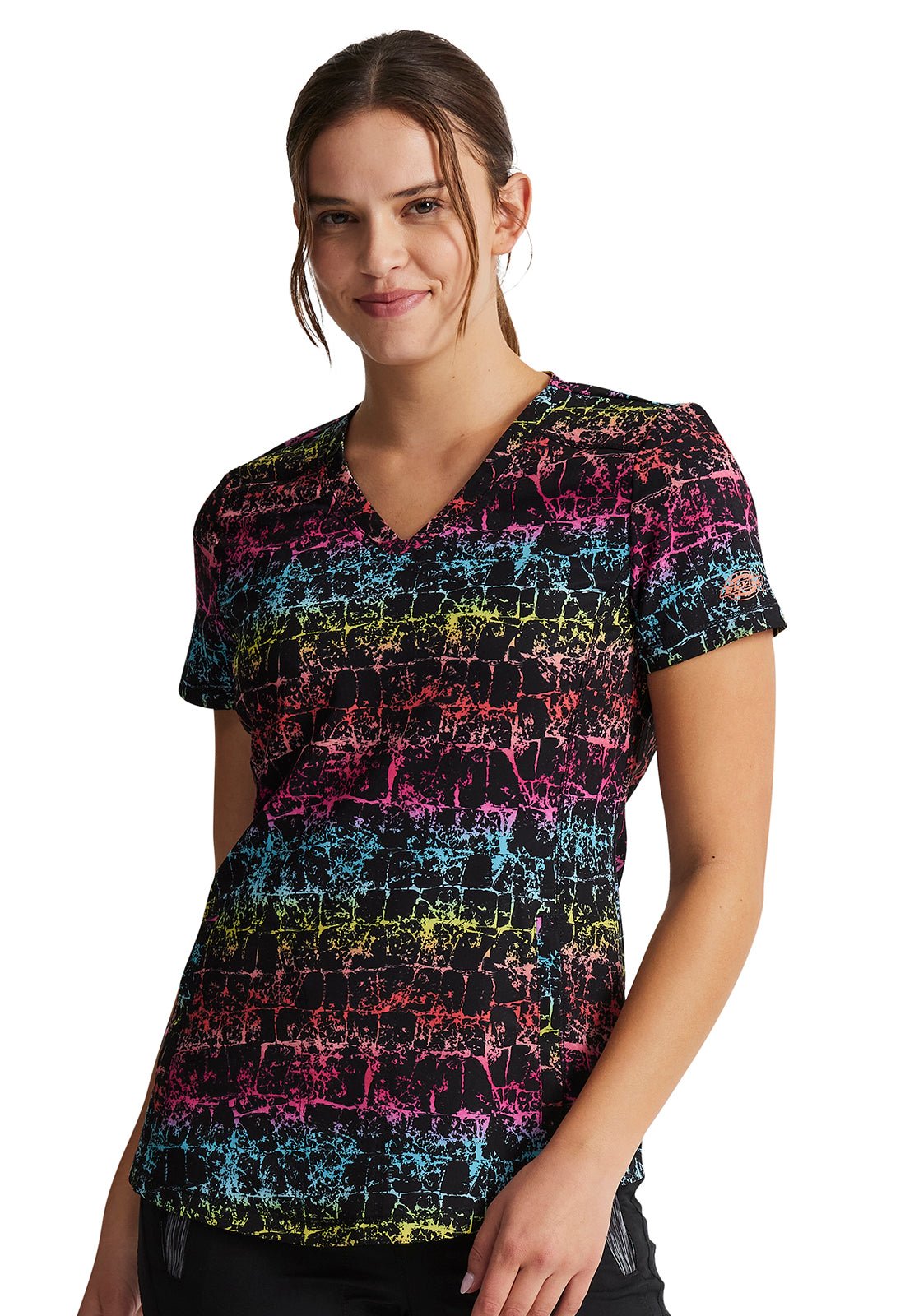 Texture Trail Rainbow Dickies Dynamic Print V Neck Scrub Top DK838 TTRW - Scrubs Select