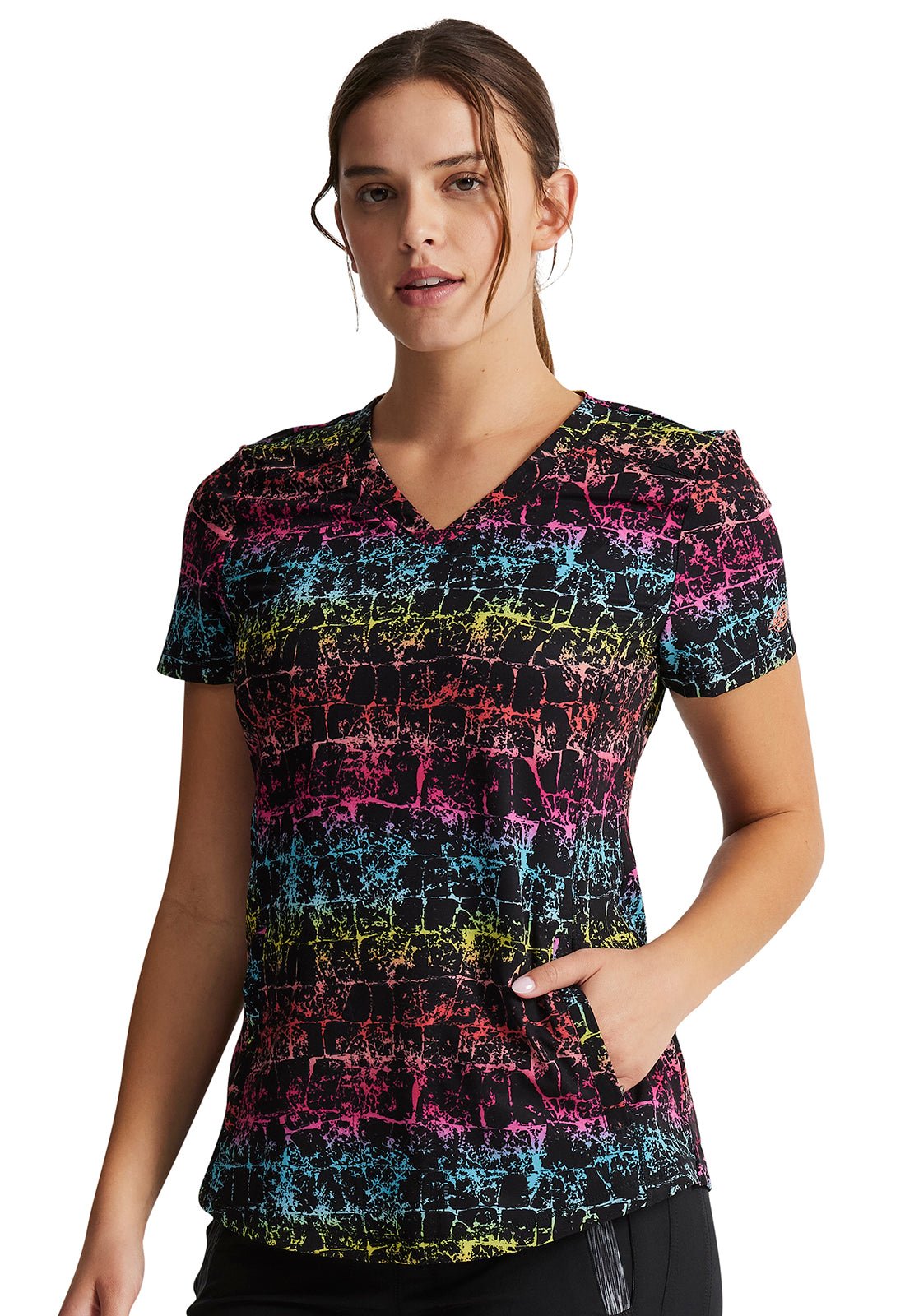 Texture Trail Rainbow Dickies Dynamic Print V Neck Scrub Top DK838 TTRW - Scrubs Select