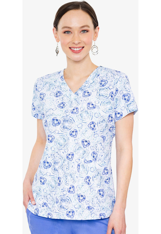 Tie Dye Hearts Med Couture Print V Neck Scrub Top MC8564 TIHT - Scrubs Select