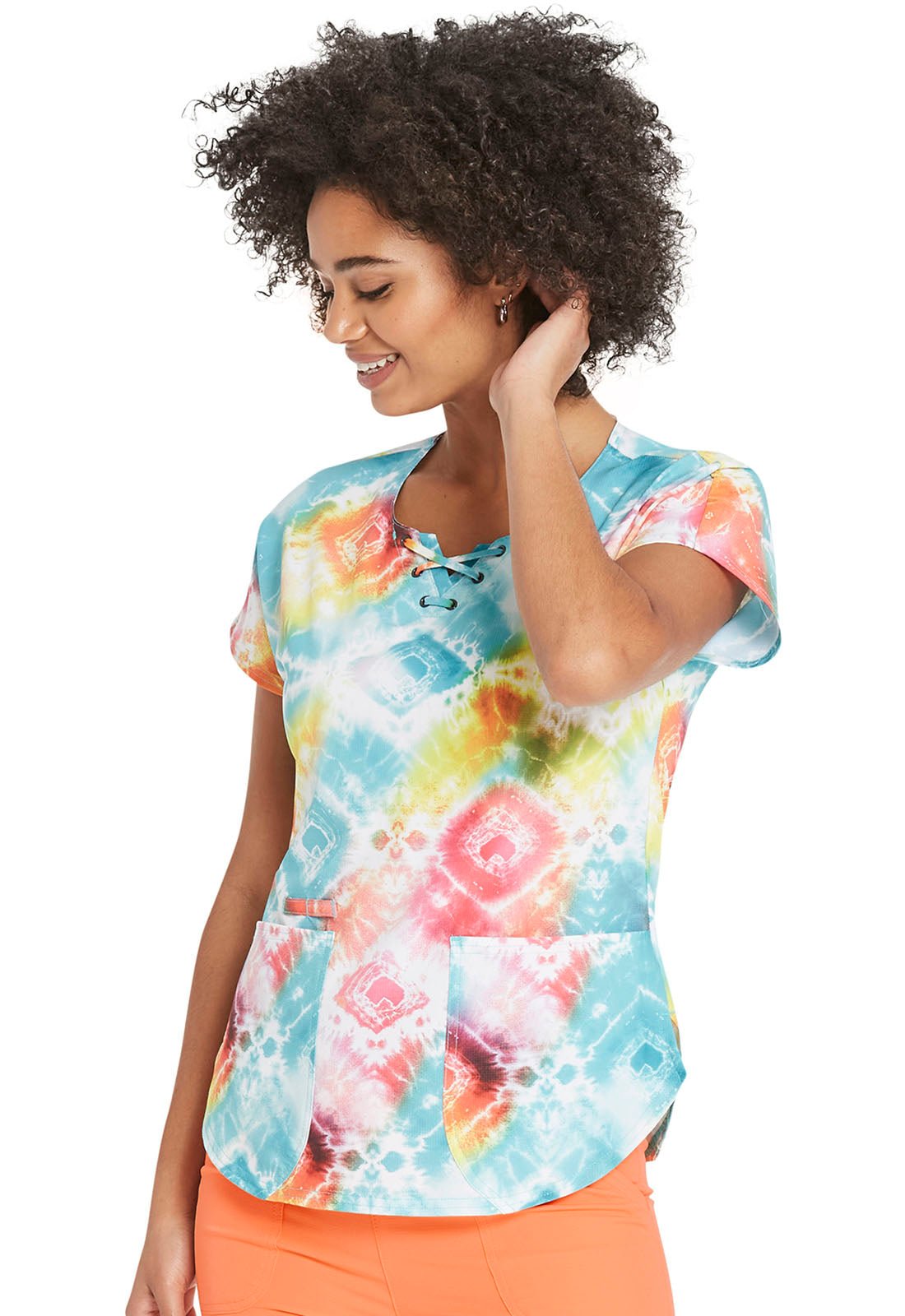 Tie Dye HeartSoul Print Round Neck Scrub Top HS685 TYTC - Scrubs Select