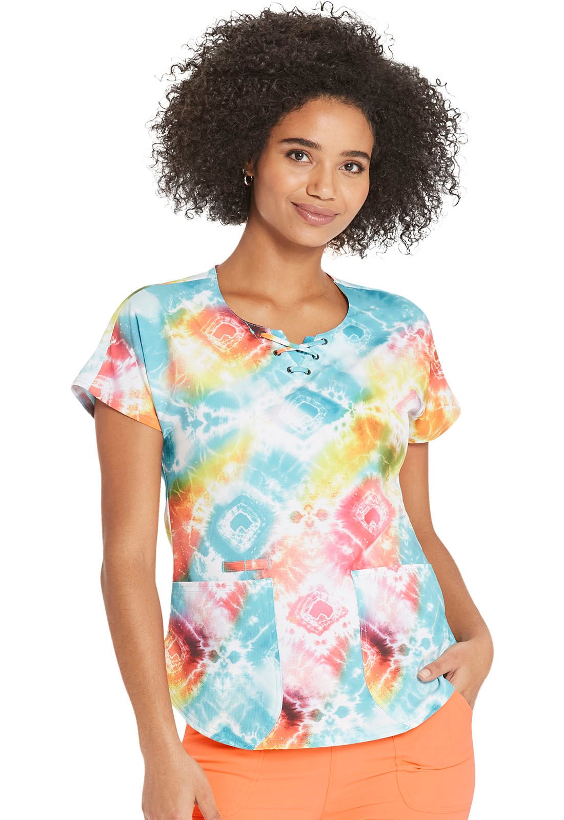 Tie Dye HeartSoul Print Round Neck Scrub Top HS685 TYTC - Scrubs Select