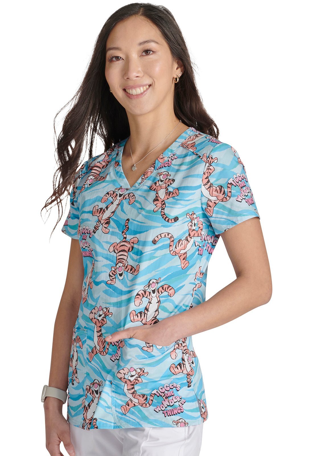 Tigger Cherokee Tooniforms Disney Winnie The Pooh V Neck Scrub Top TF776 PHWD - Scrubs Select