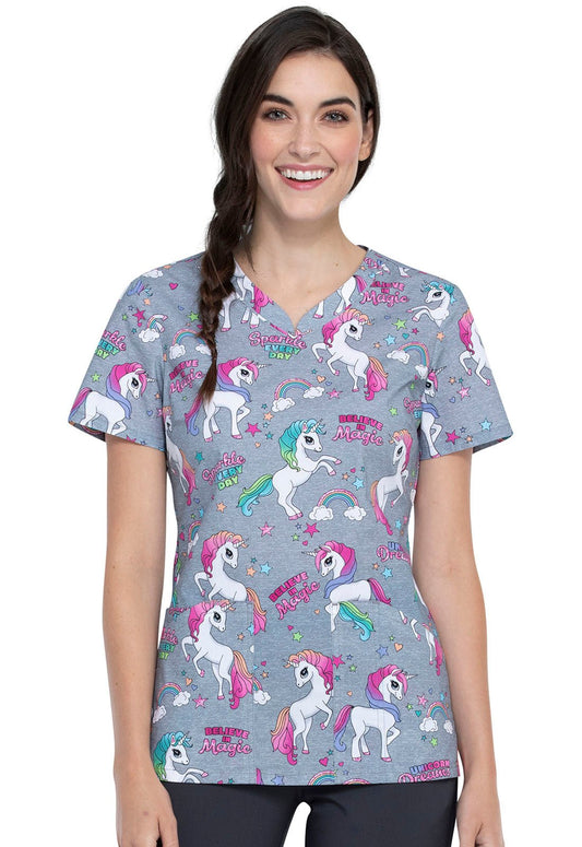 Unicorn Cherokee Print V Neck Scrub Top CK646 SPEV - Scrubs Select