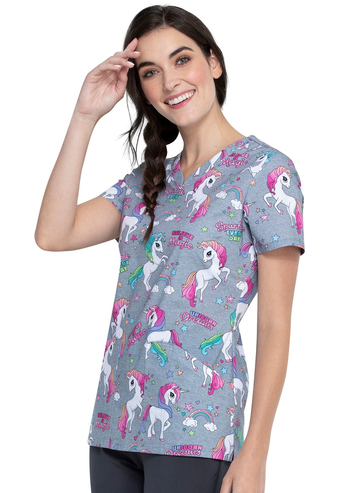 Unicorn Cherokee Print V Neck Scrub Top CK646 SPEV - Scrubs Select