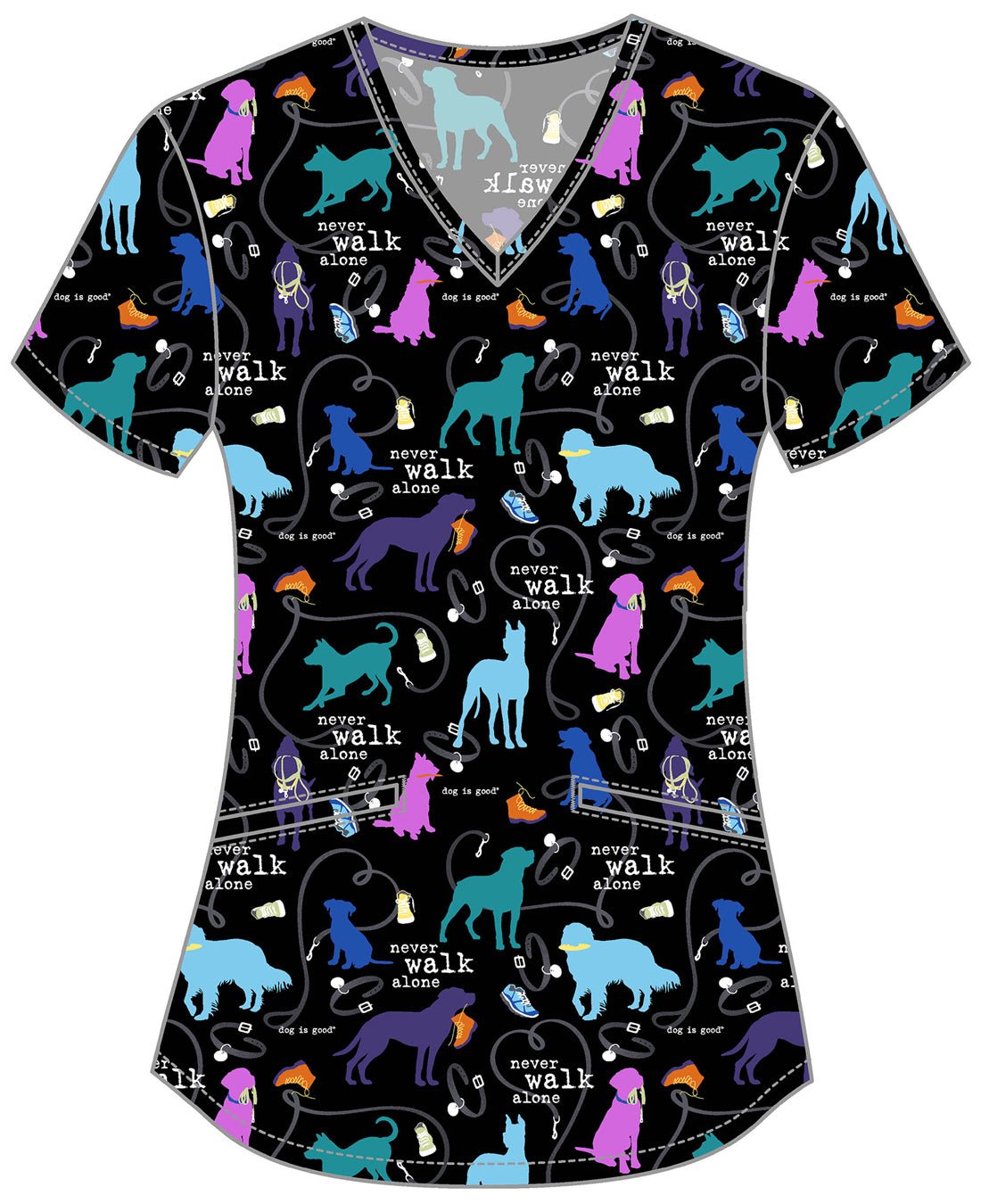 Walking Buddy Tooniforms Licensed Dog Is Good V Neck Scrub Top TF737 OGWB - Scrubs Select