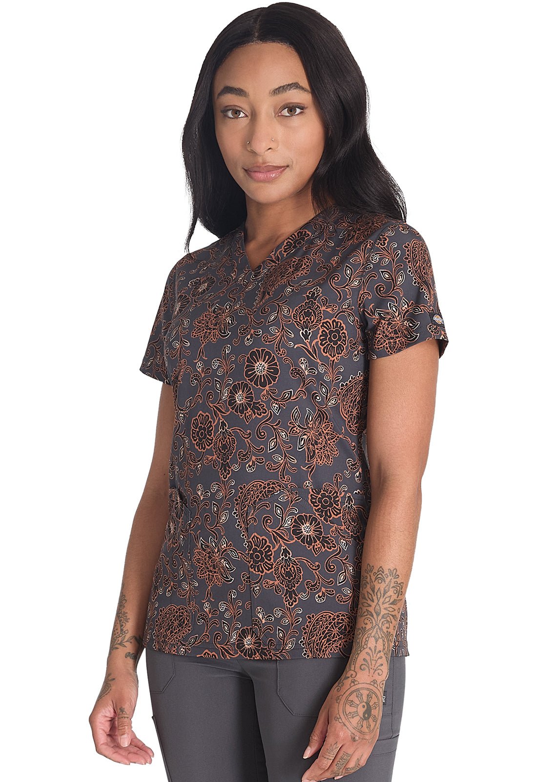 Western Floral Dickies Print V Neck Scrub Top DK667 WSFL - Scrubs Select