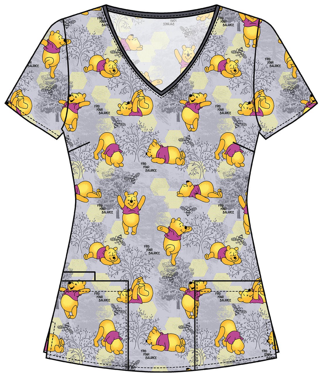 Winnie The Pooh Cherokee Tooniforms Disney V Neck Scrub Top TF614 PHPY - Scrubs Select