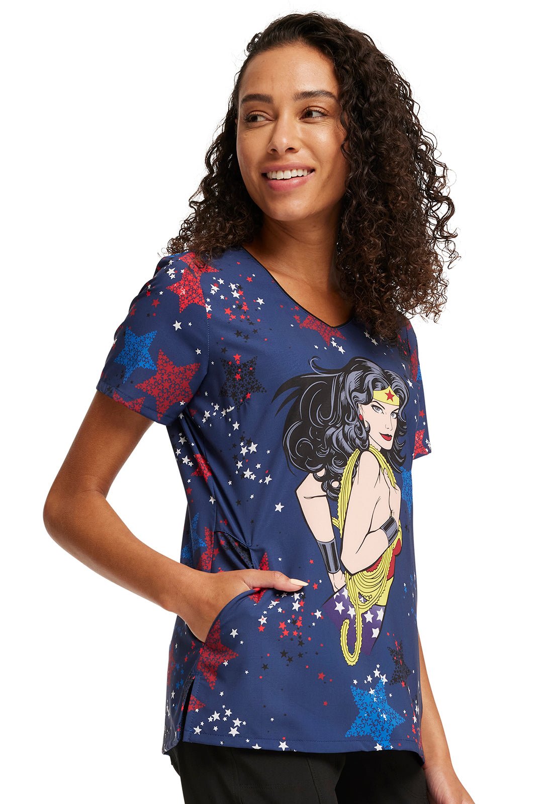 Wonder Woman Cherokee Tooniforms Licensed DC Comics V Neck Scrub Top TF626 DMGN - Scrubs Select